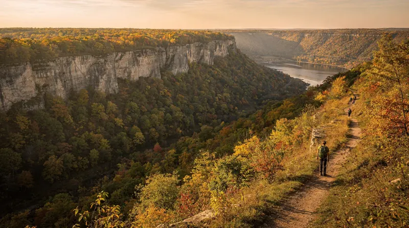 Hiking trail along the Niagara Escarpment in autumn