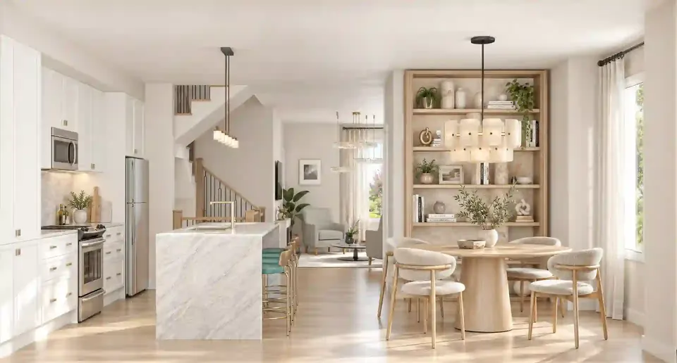 Open-concept main floor kitchen and dining